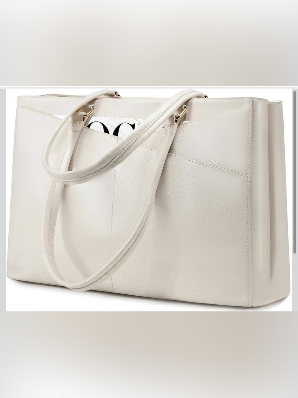 White Laptop Tote Bag Minimalist Work Office Commuter Carryall - Picture 2 of 16